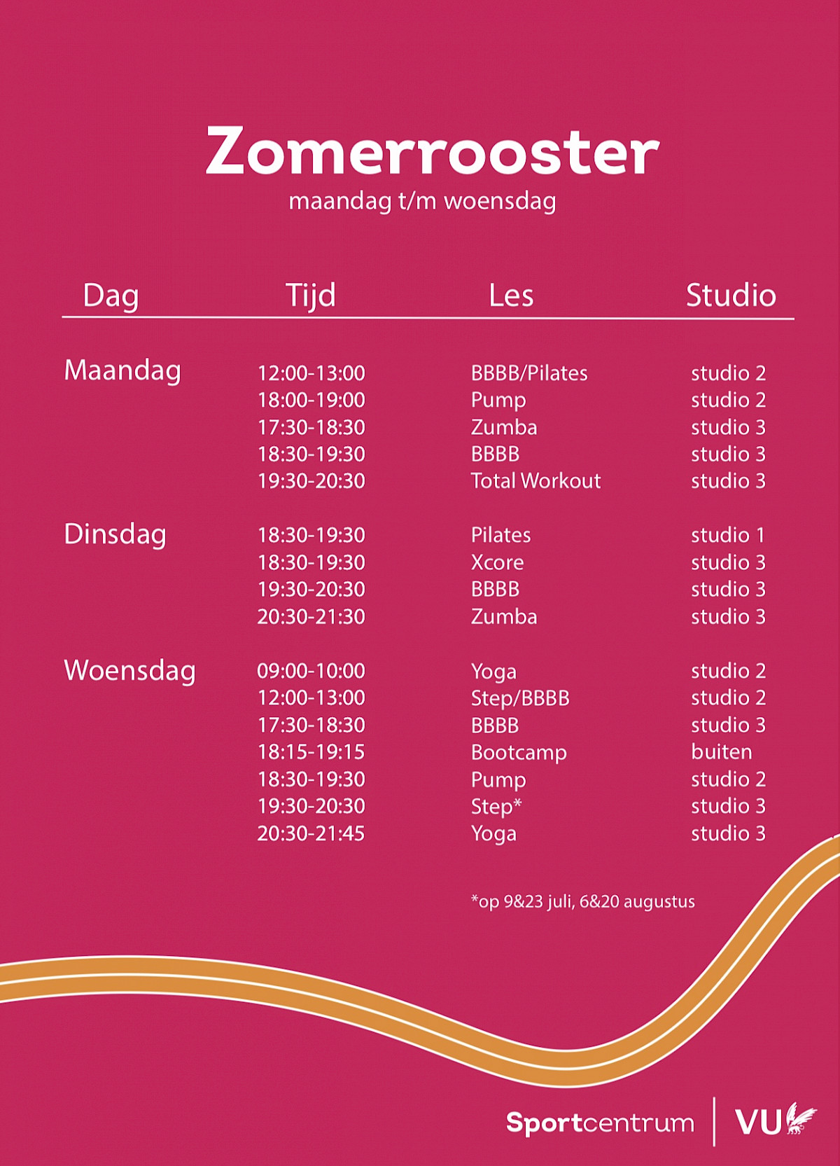 Zomerrooster groepslessen
