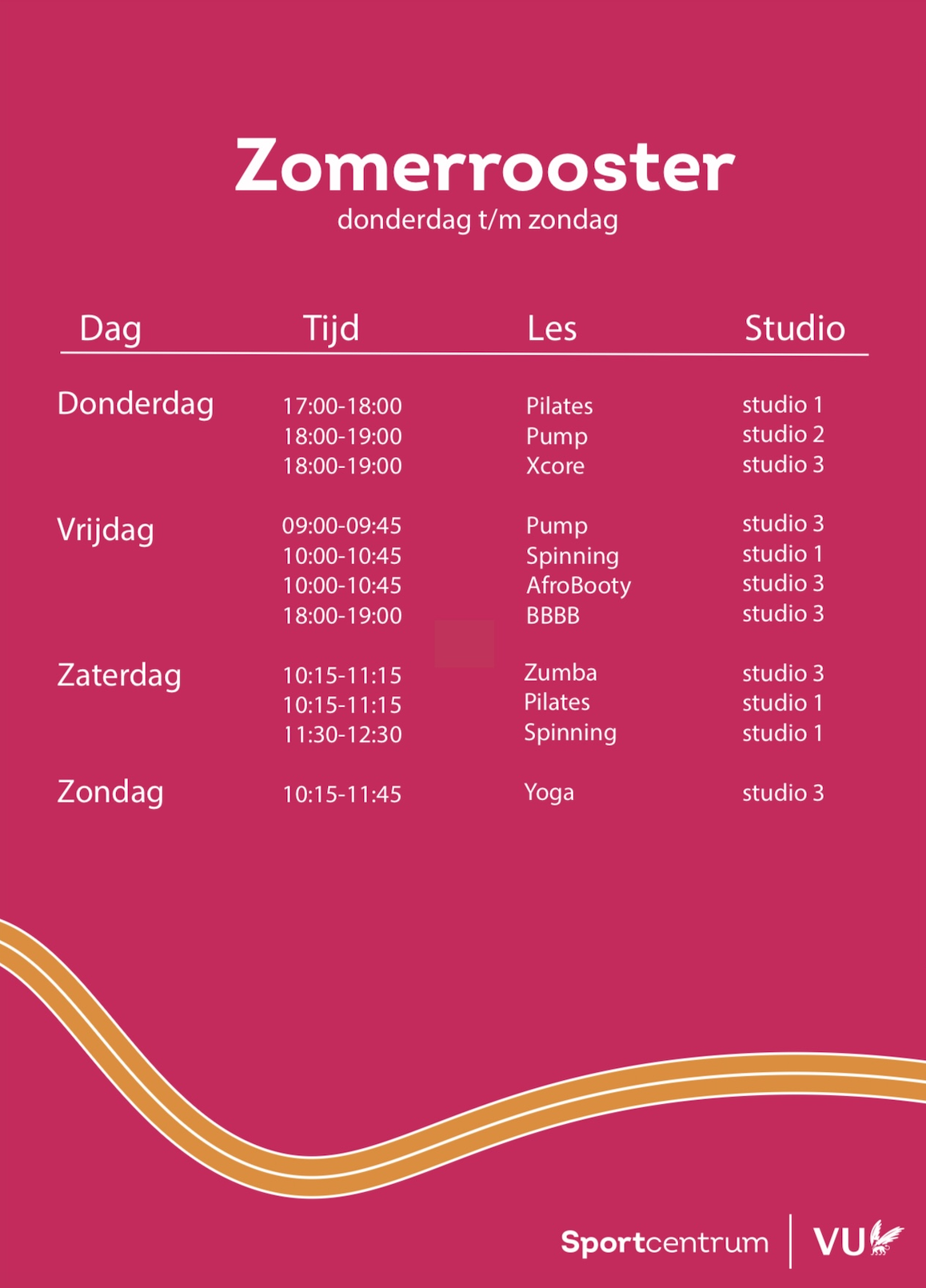 Zomerrooster groepslessen